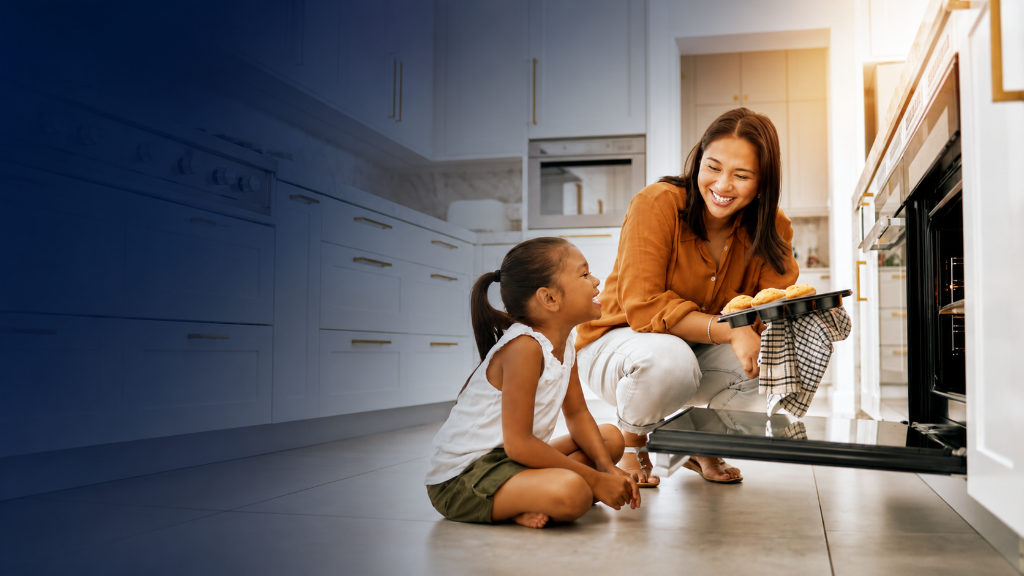 Family baking together in a modern kitchen